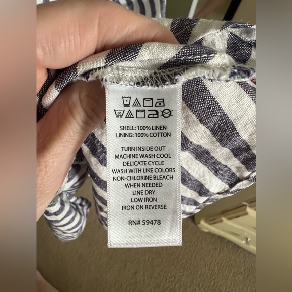 ANTIBES BLANC Navy and White Stripe Linen Midi Sun Dress Size 10 - Picture 8 of 9